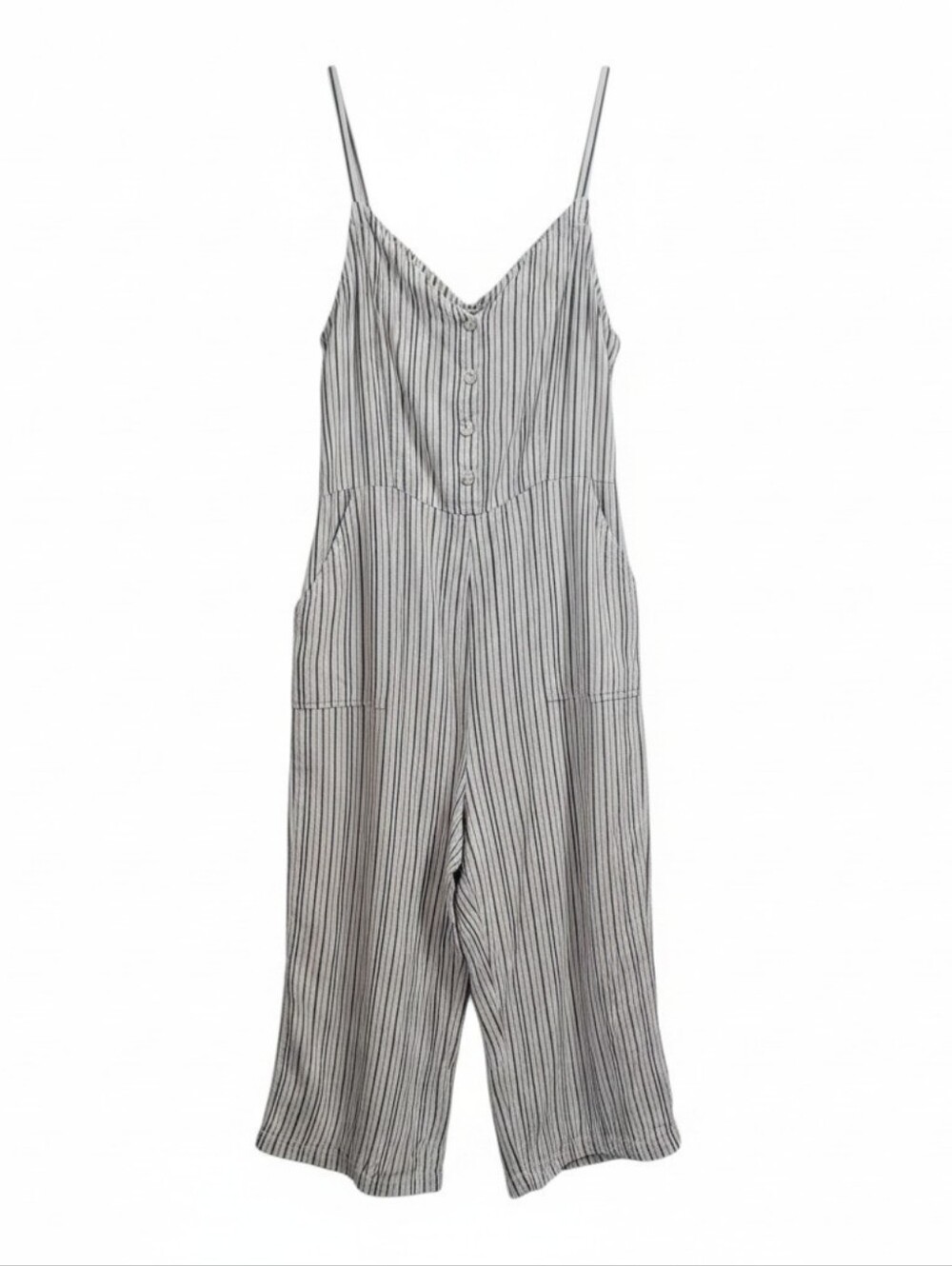 Old Navy Wide Leg Jumpsuit XL Blue White Striped Linen Blend Nautical Coastal